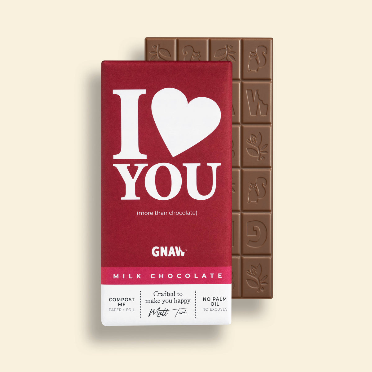 Tablette de chocolat au lait GNAW « I Love You »