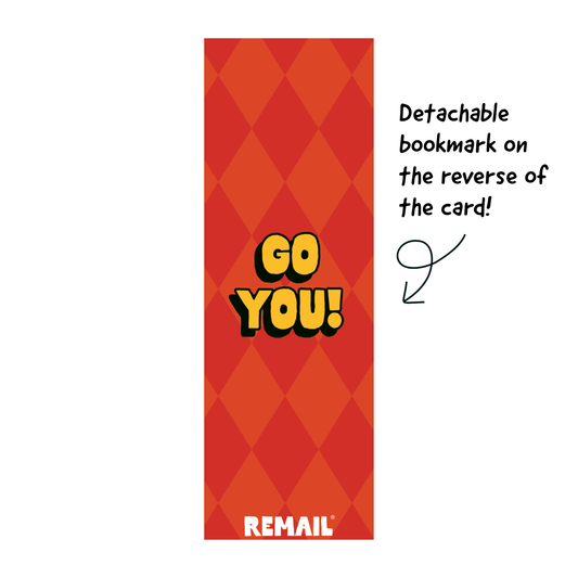 Back of the Big Win! bookmark greeting card showing the detachable bookmark