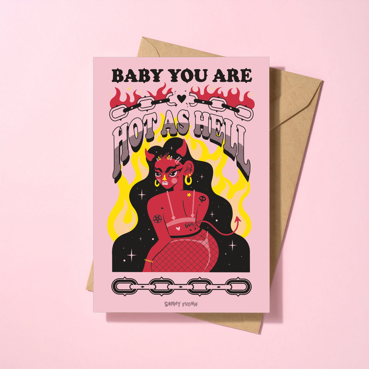Baby You Are Hot as Hell reusable love card with kraft envelope