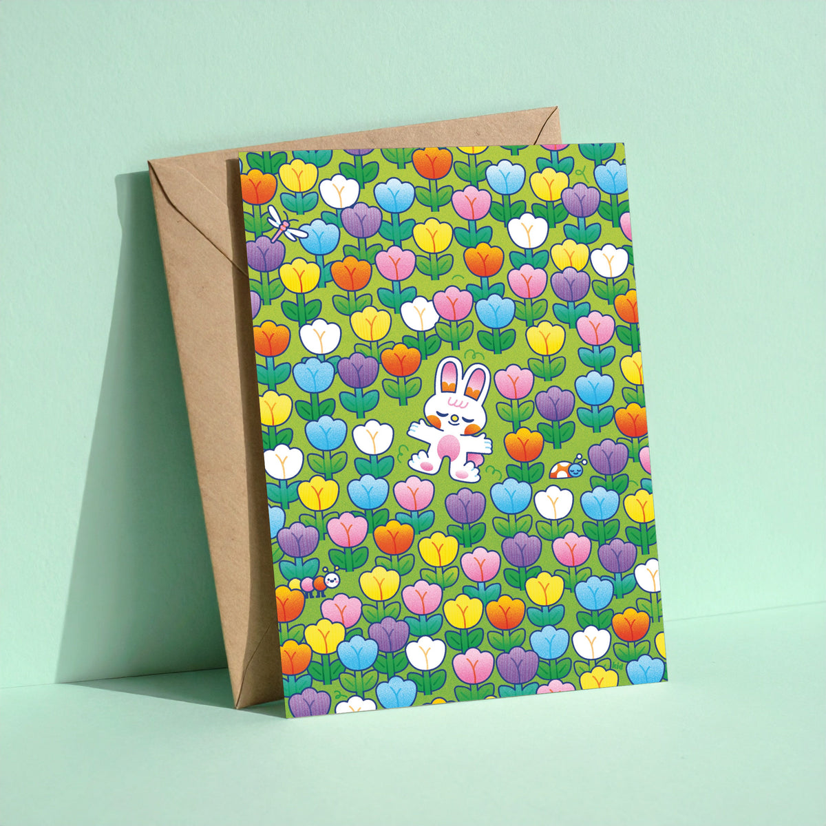 Bunny in Bloom reusable Easter card with kraft envelope