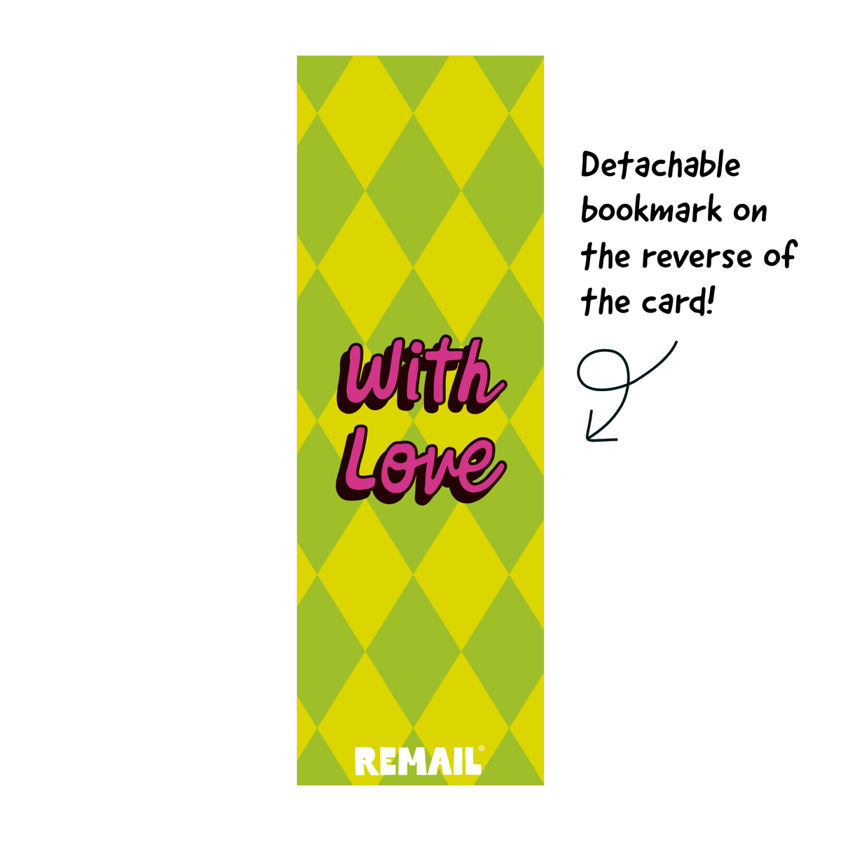 Back of the Thinking of You bookmark greeting card showing the detachable bookmark