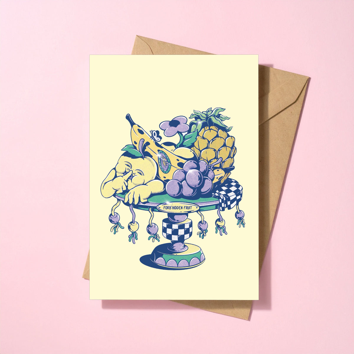 Forbidden Fruit reusable greeting card with kraft envelope