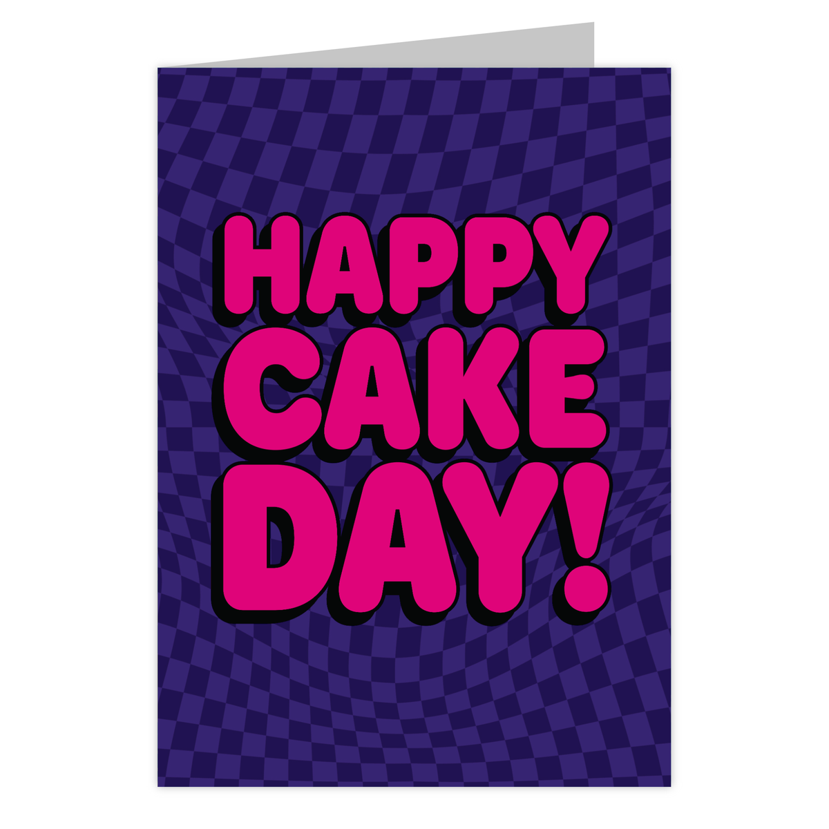 Front of the Happy Cake Day (Purple) reusable birthday card