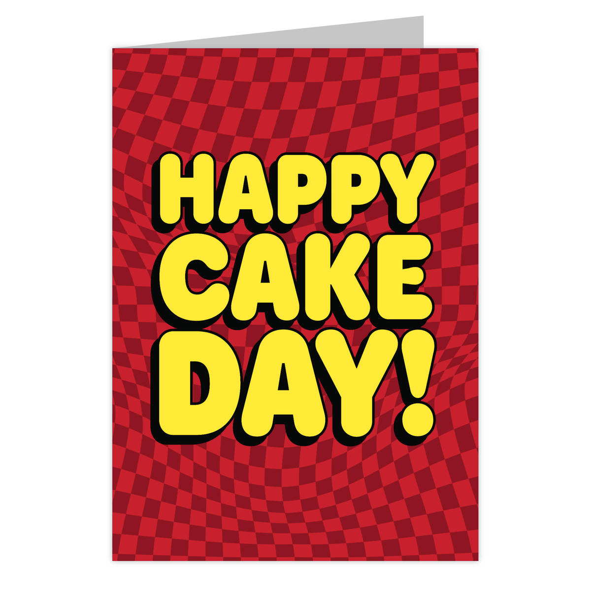 Front of the Happy Cake Day (Red) reusable birthday card