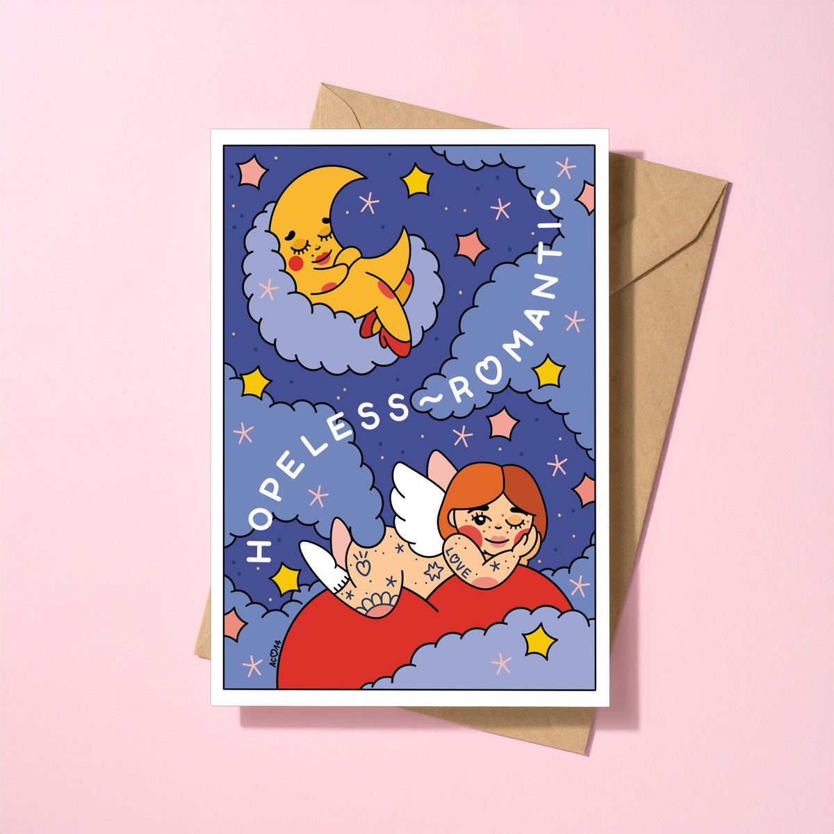 Hopeless Romantic reusable love card with kraft envelope