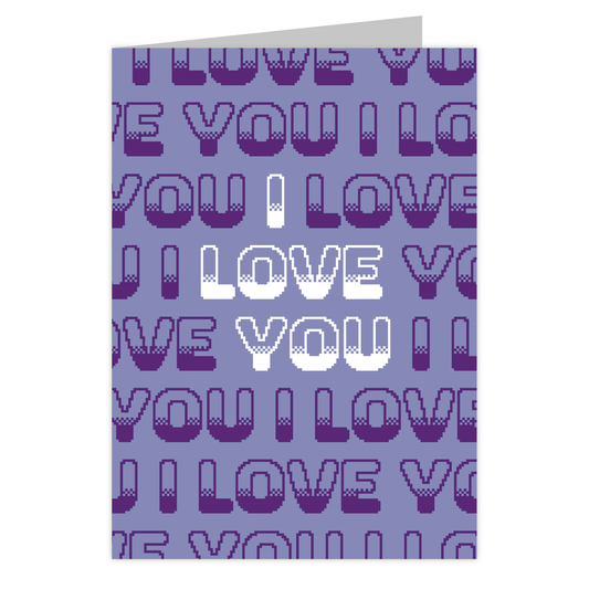Front of the I Love You Retro (Purple) reusable love card