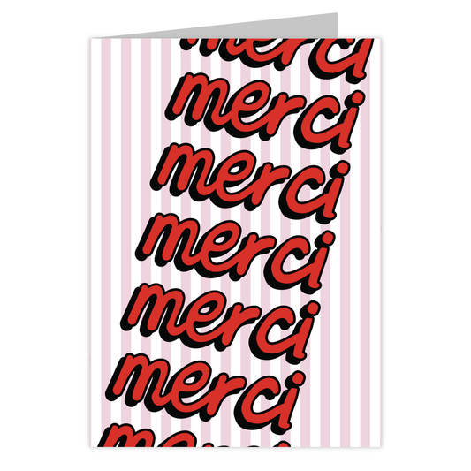 Front of the Merci reusable thank you card