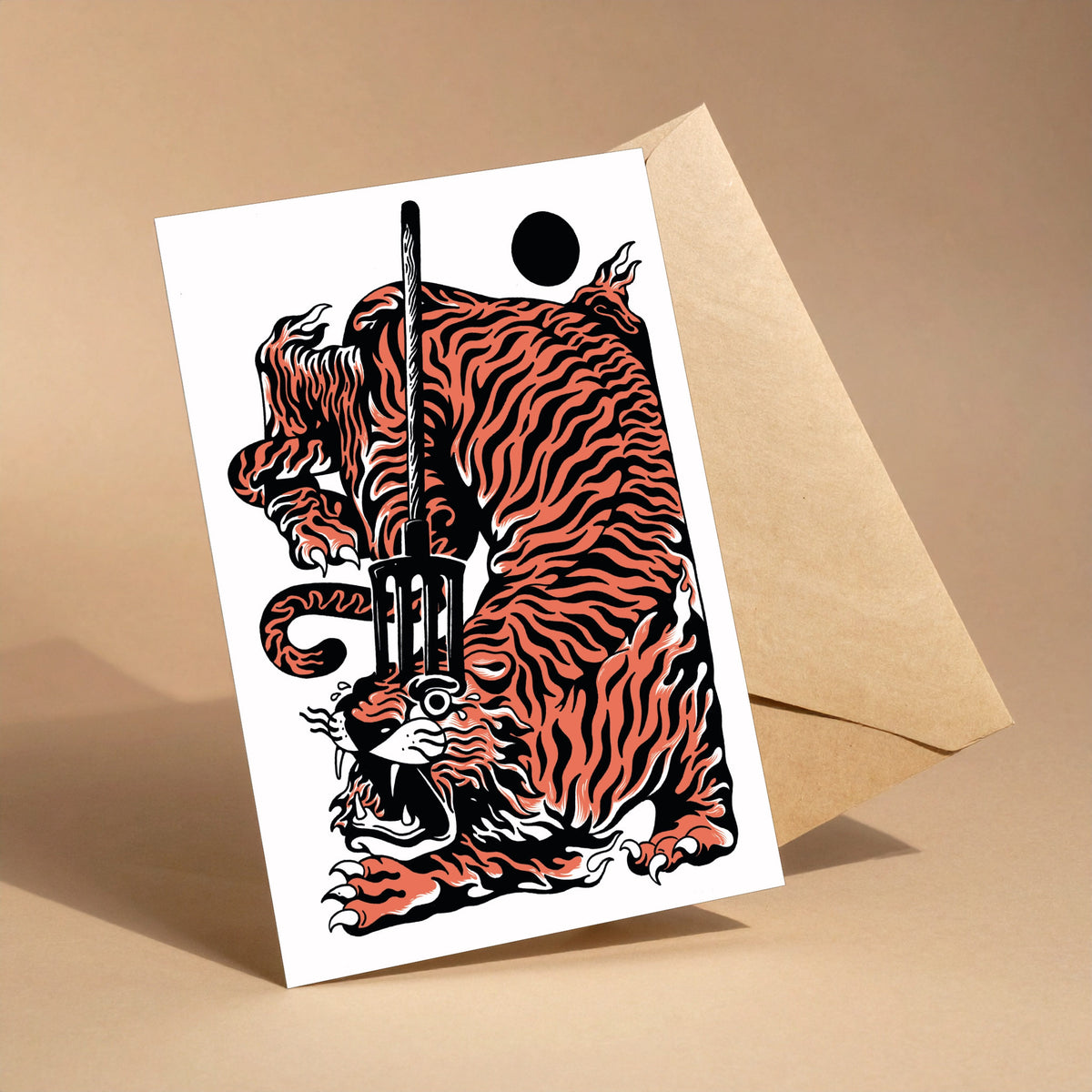 Riding the Tiger reusable greeting card with kraft envelope