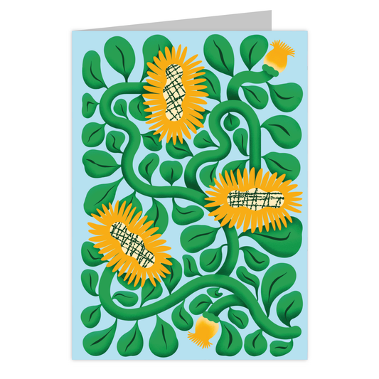 Front of the Three Sunflowers reusable greeting card