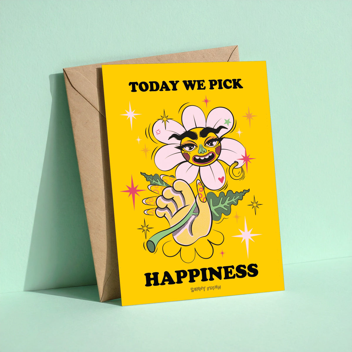 Today We Pick Happiness reusable greeting card with kraft envelope