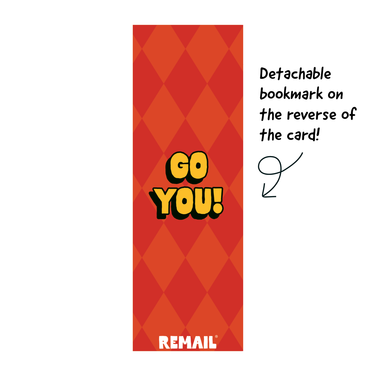 Back of the Big Win! bookmark greeting card showing the detachable bookmark