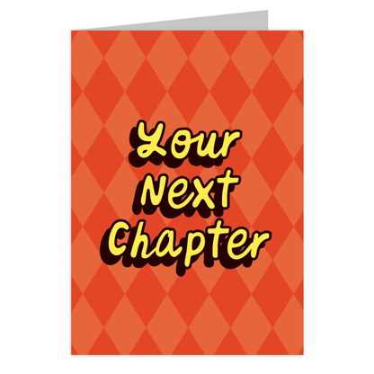 Front of the Your Next Chapter reusable bookmark greeting card