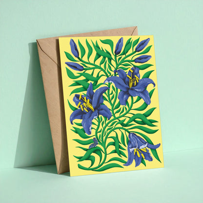 Blue Lilies reusable greeting card with kraft envelope