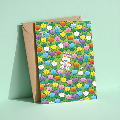 Bunny in Bloom reusable Easter card with kraft envelope