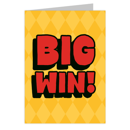 Front of the Big Win! reusable bookmark greeting card