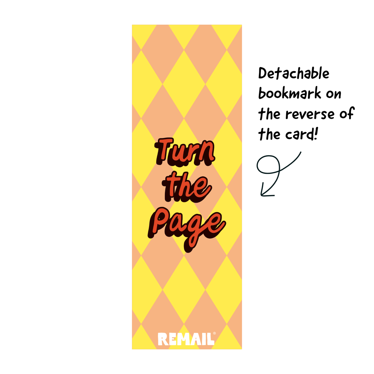 Back of the Your Next Chapter bookmark greeting card showing the detachable bookmark