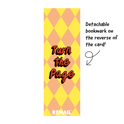 Back of the Your Next Chapter bookmark greeting card showing the detachable bookmark
