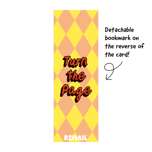 Back of the Your Next Chapter bookmark greeting card showing the detachable bookmark