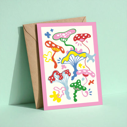 Funky Fungi reusable greeting card with kraft envelope