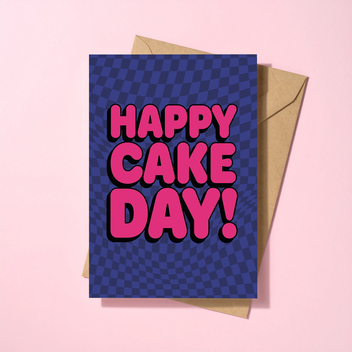 Happy Cake Day (Purple) reusable birthday card with kraft envelope