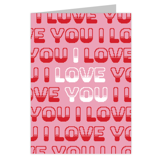 Front of the I Love You Retro (Pink) reusable love card