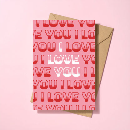 I Love You Retro (Pink) reusable love card with kraft envelope