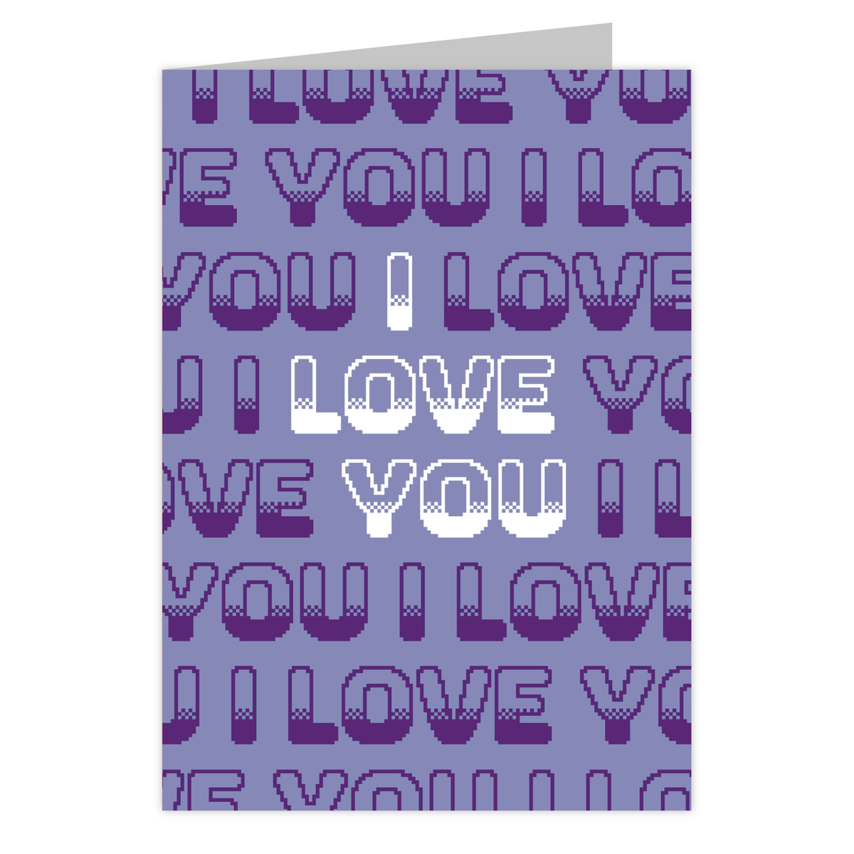 Front of the I Love You Retro (Purple) reusable love card