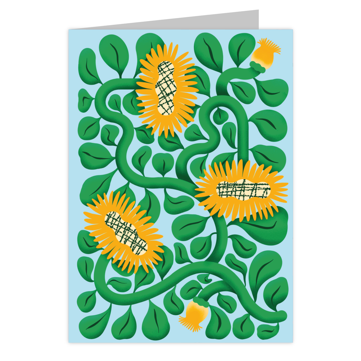 Front of the Three Sunflowers reusable greeting card