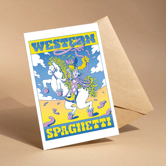 Western Spaghetti reusable greeting card with kraft envelope