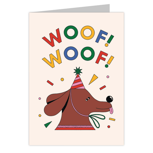Front of the Woof Woof! reusable birthday card